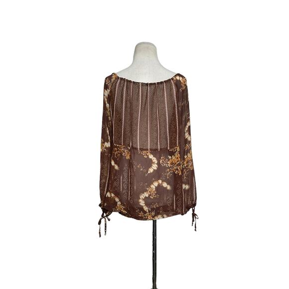 Brown floral long sleeves sheer tunic top Size Large - Picture 9 of 10